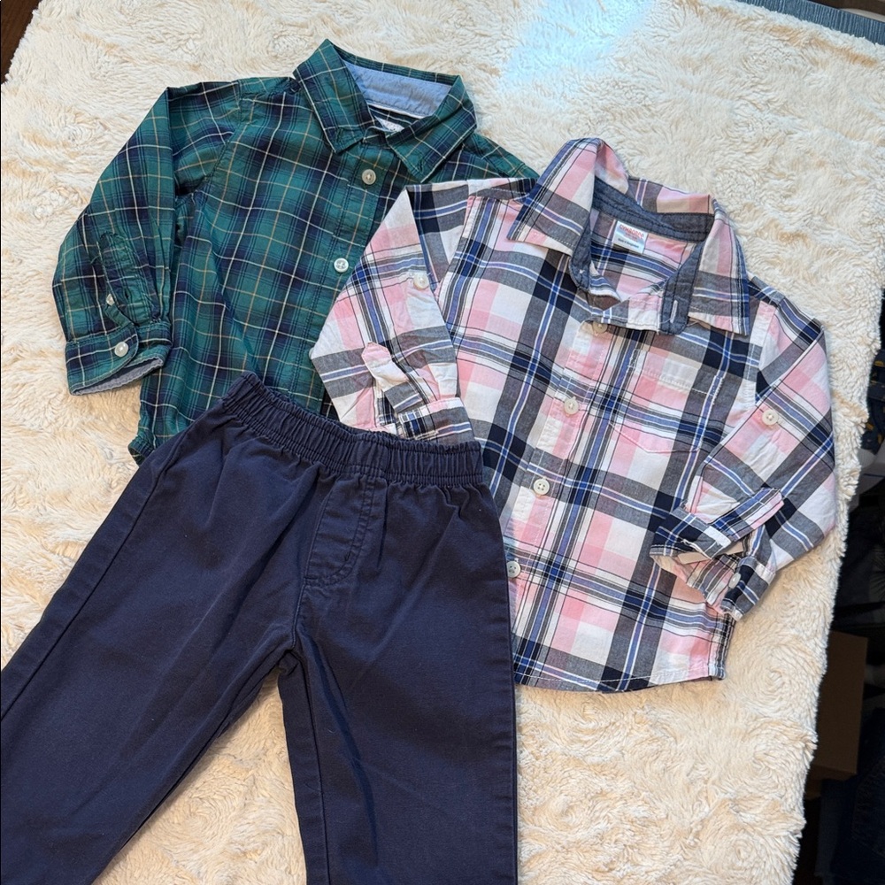Carter's Green and Pink Plaid Button Down Shirts